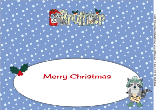 Christmas Rocky the Racoon with letters to Santa BROTHER large dl insert