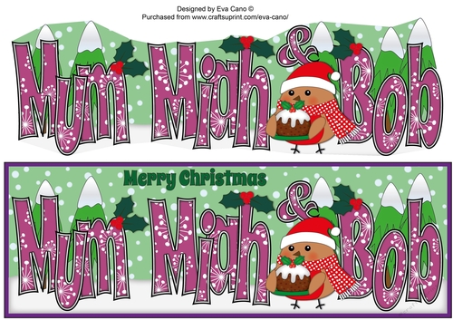 Christmas Plump Robin with Christmas Pudding MUM, MIAH & BOB large dl