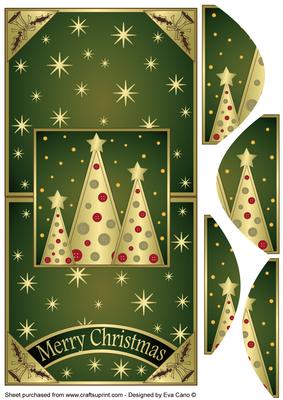 Buttons Christmas Trees Vertical Fold Back Green