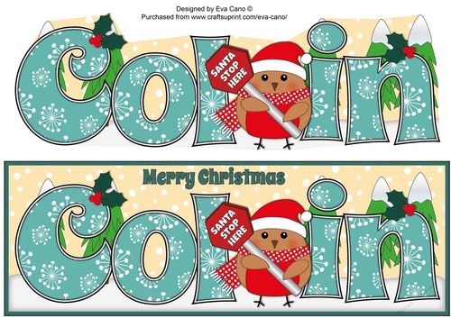 Christmas Plump Robin with Santa Sign COLIN large dl