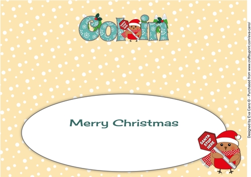 Christmas Plump Robin with Santa Sign COLIN large dl insert