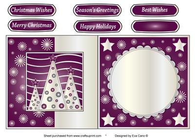 Button Silver Christmas Trees Fold Back Burgundy
