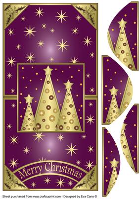 Buttons Christmas Trees Vertical Fold Back Burgundy