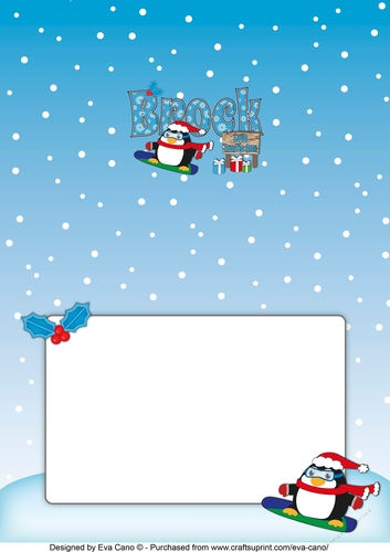 Christmas Fat Penguin Snowboarding BROCK A5 Auntie Ann insert