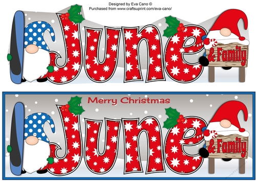 Christmas Gnomes snowboarding JUNE & FAMILY large dl