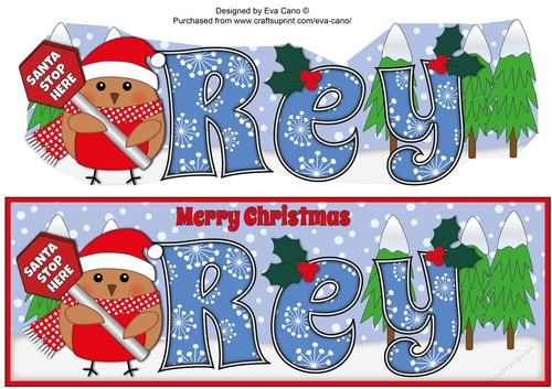 Christmas Plump Robin with Santa Sign REY large dl