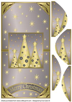 Buttons Christmas Trees Vertical Fold Back Grey