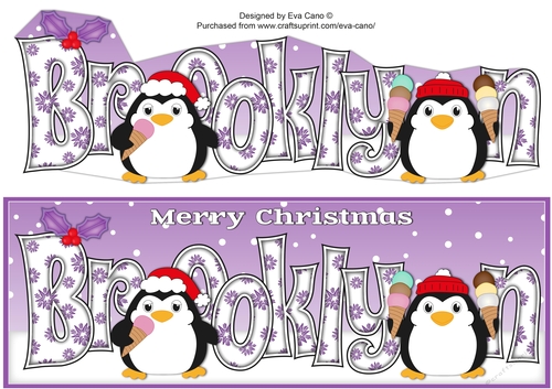 Christmas Fat Penguins Eating Ice Cream BROOKLYN large dl
