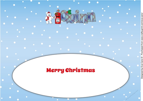 Monty Polar Bear letter to Santa QUINN large dl insert