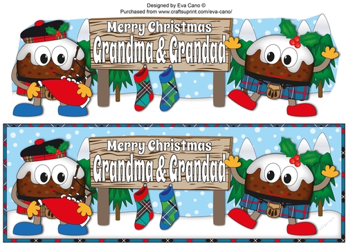 Crazy Scottish Christmas Puddings with big sign GRANDMA & GRANDAD large dl
