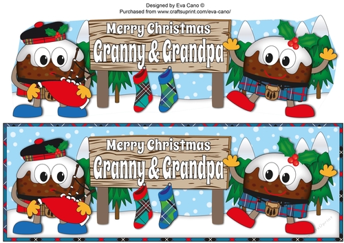 Crazy Scottish Christmas Puddings with big sign GRANNY & GRANDPA large dl