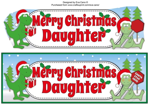 Christmas Dinosaurs with present and sign DAUGHTER large dl