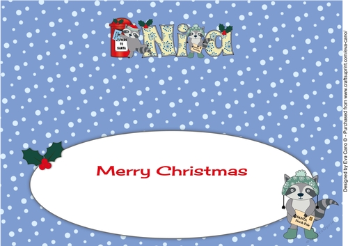 Christmas Rocky the Racoon with letters to Santa NIA large dl insert