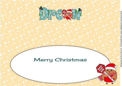 Christmas Plump Robin with Santa Sign DREW large dl insert