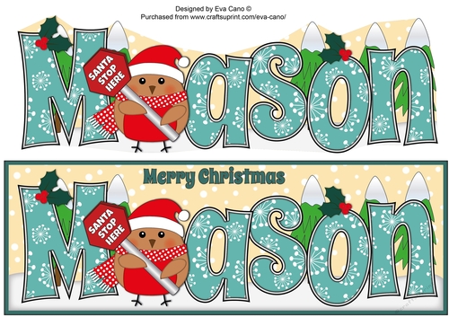 Christmas Plump Robin with Santa Sign MASON large dl
