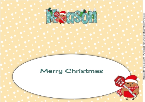 Christmas Plump Robin with Santa Sign MASON large dl insert