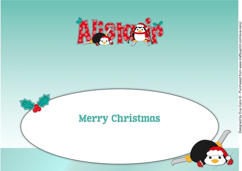 Christmas Fat Penguins Skiing ALISTAIR large dl insert