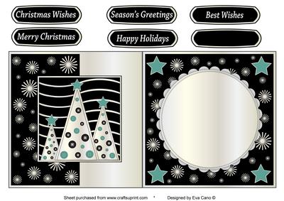 Button Silver Christmas Trees Fold Back Black