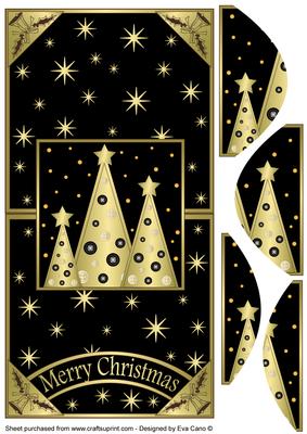 Buttons Christmas Trees Vertical Fold Back Black