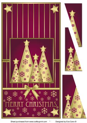 Snowflakes Christmas Trees Vertical Fold Back Burgundy