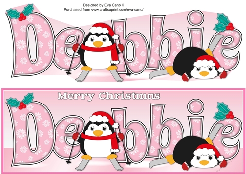 Christmas Fat Penguins Skiing DEBBIE large dl