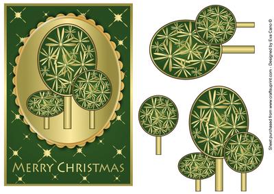 Modern Christmas Trees Decoupage Green