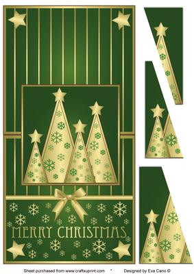 Snowflakes Christmas Trees Vertical Fold Back Green