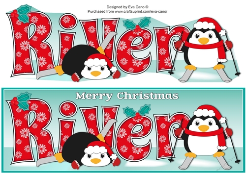 Christmas Fat Penguins Skiing RIVER large dl