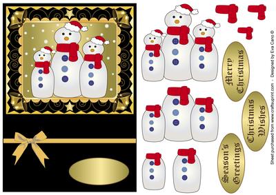 Snowman Family Decoupage Black