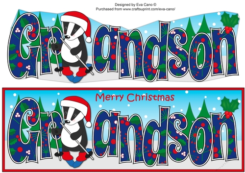 Christmas Billy the Badger Skiing GRANDSON large dl