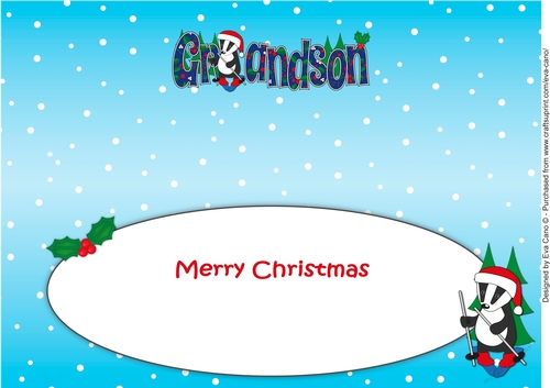 Christmas Billy the Badger Skiing GRANDSON large dl insert