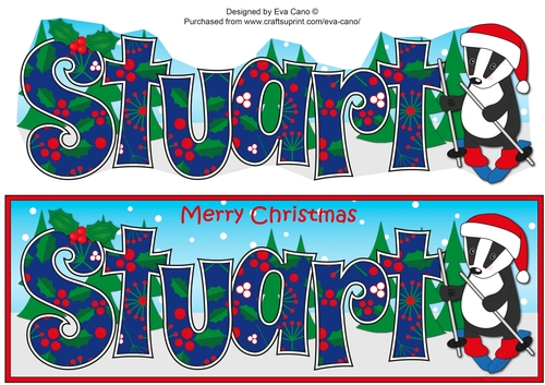 Christmas Billy the Badger Skiing STUART large dl