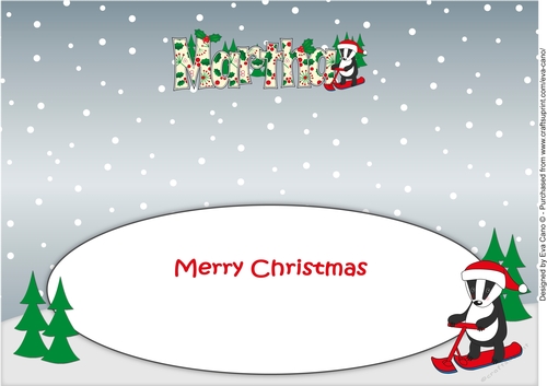 Christmas Billy the Badger on snow scooter MARTHA  large dl insert