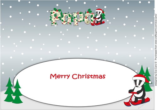 Christmas Billy the Badger on snow scooter PAPA large dl insert