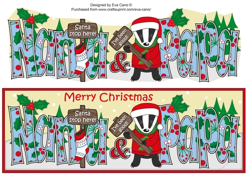 Christmas Billy the Badger Santa stop here NANA & PAPA large dl