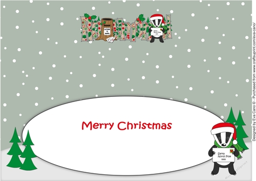 Christmas Billy the Badger with letter to Santa RAYMOND large dl insert