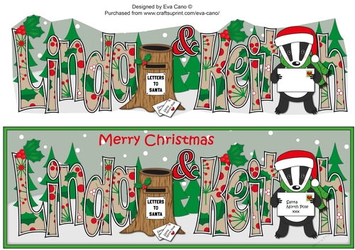 Christmas Billy the Badger with letter to Santa LINDA & KEITH large dl
