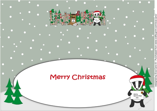Christmas Billy the Badger with letter to Santa LINDA & KEITH large dl insert