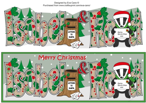 Christmas Billy the Badger with letter to Santa ISOBEL & ROD large dl