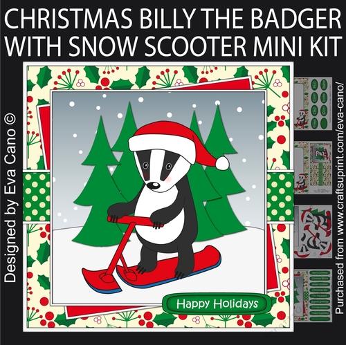 Christmas Billy the Badger with snow scooter mini kit
