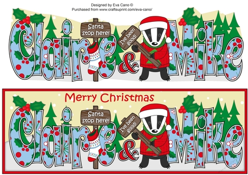 Christmas Billy the Badger Santa stop here CLAIRE & MIKE large dl