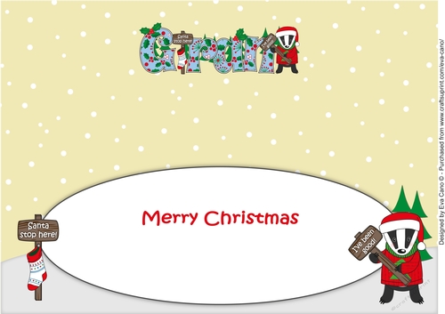 Christmas Billy the Badger Santa stop here GRAN large dl insert