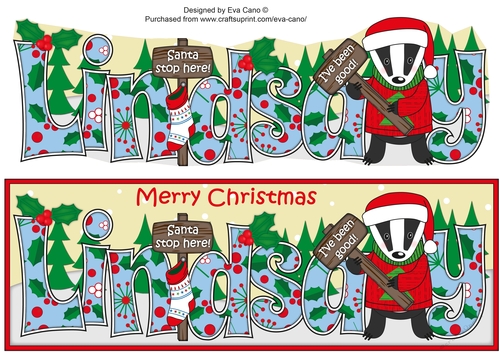 Christmas Billy the Badger Santa stop here LINDSAY large dl 