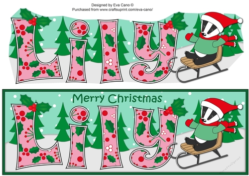 Christmas Billy the Badger fun with the sledge LILY large dl
