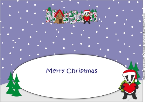 Christmas Billy the Badger with Heart and House MEGAN large dl insert