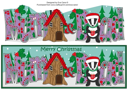 Christmas Billy the Badger with Mug and House MUM & DAD large dl