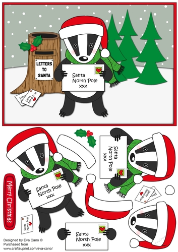 Christmas Billy the Badger letter to Santa decoupage a5