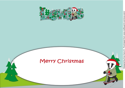 Christmas Billy the Badger with Scooter LEWIS large dl insert
