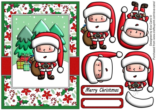 Jolly Santa with presents decoupage