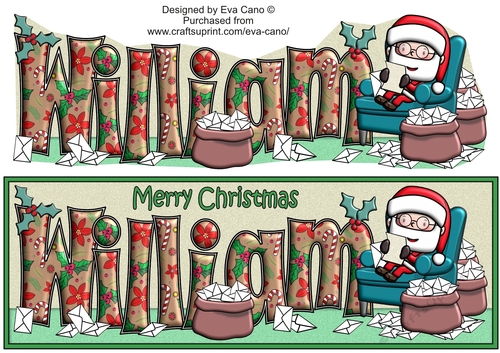 Jolly Santa reading letters to Santa WILLIAM large dl